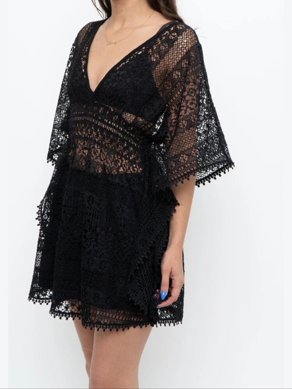 Xhilaration Semi Sheer Black Lace Swim Suit Cover Up M